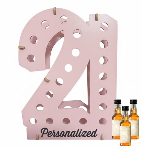 Image of Lumber Reveal USA | Pink Personalized Mini Liquor Bottle Display | 21st Birthday Decorations | Holds 21 Shooter Bottles | Unique 21st Birthday Gifts | 4 Colors | Glam Finish Options