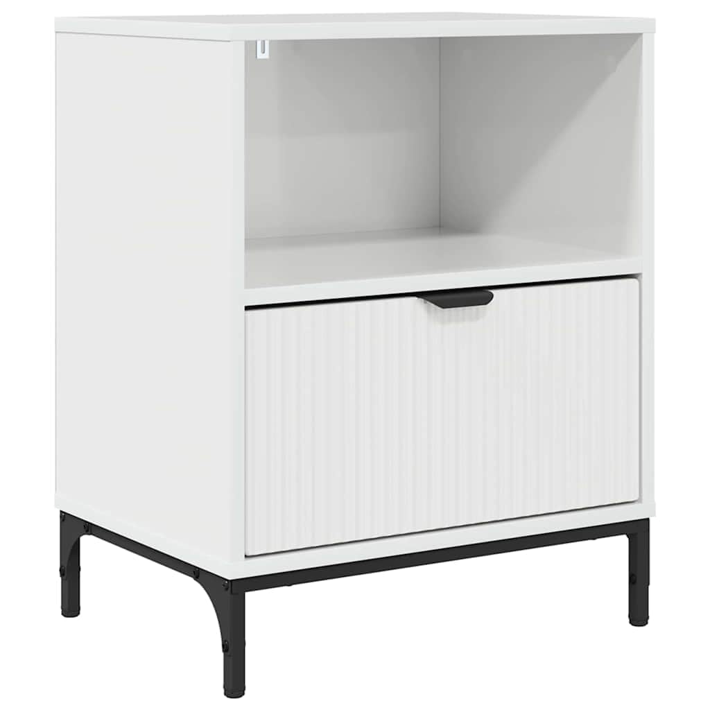 Table de chevet moderne blanc brillant 49x36x61 cm avec tiroir