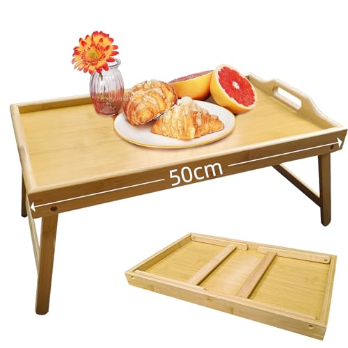 La Mejor Recopilación de Mesa de Servicio para Cama Top 10. 42 Fai Top Mesa para Cama con Patas Plegables, 50x30CM, Charola de Servicio de Bambú, Mesa para Cama Desayuno, Bandeja de Servicio, Mesa de Servicio para Cama, Leer o Trabajar