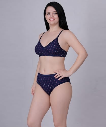 Image of Pack of 3 Printed Bra & Panty Set for Women & Girls | Non-Padded Non-Wired T-Shirt Bra with Matching Hipster Panty | Comfortable Soft Lingerie Set | Everyday Innerwear