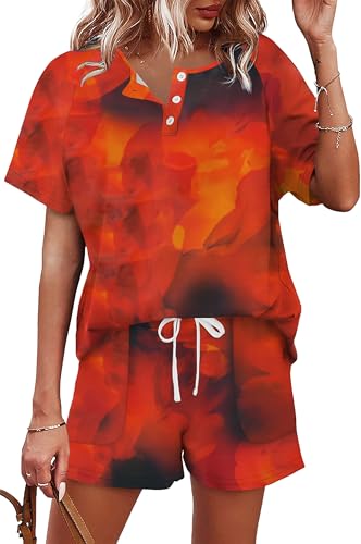 Image of WIHOLL Two Piece Outfits for Women Lounge Sets Button Down Top and Shorts Set Sweatsuits with Pockets