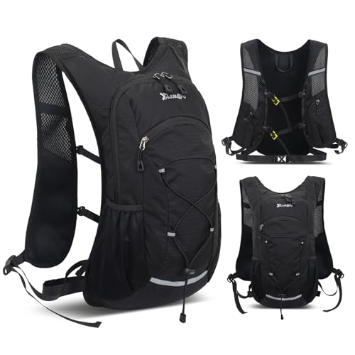 Cycling Backpack for Men Women, 20L Lightweight Waterproof Outdoor Running Backpack with Adjustable Chest Straps, Breathable Running Vest Hydration Backpack with Reflective Strips – Black