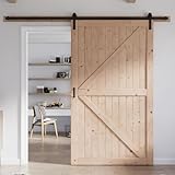FREDBECK 54in x 96in Wood Barn Door with 9FT Barn Door Hardware Kit Included K Shape Solid Spruce Panel Need to Assembly