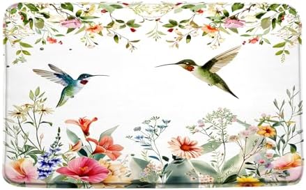 Hummingbird Bath Mat Green Leaves Spring Watercolor Floral Birds Nature Blooming Flower Botanical Plant Modern Garden Decor Bathroom Rug Floor Mat image 3