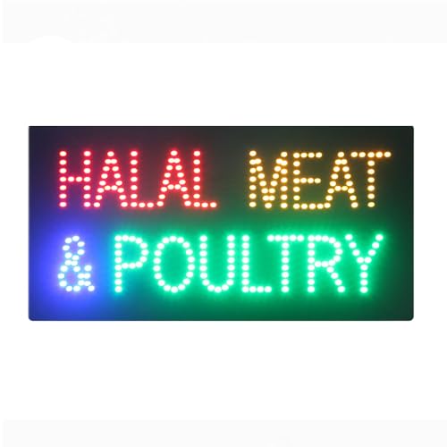LED Halal Meat Poultry Sign for Business, Super Bright LED Open Sign for Halal Food, Electric Advertising Display Board for Restaurant Shop Store Storefront Window Wall Decor. 19" X 10"