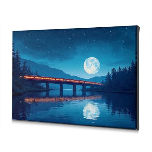 Toile décorative de Pâques pont et train poétique lunaire