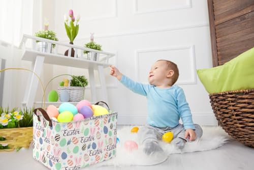 Image of Rectangular Easter baskets , Kids Easter Basket Organizer.Cute Storage Basket with Handles.Boys and Girls,Easter Bunny Eggs Decor,Books,Easter Gifts . (Easter bunny eggs)