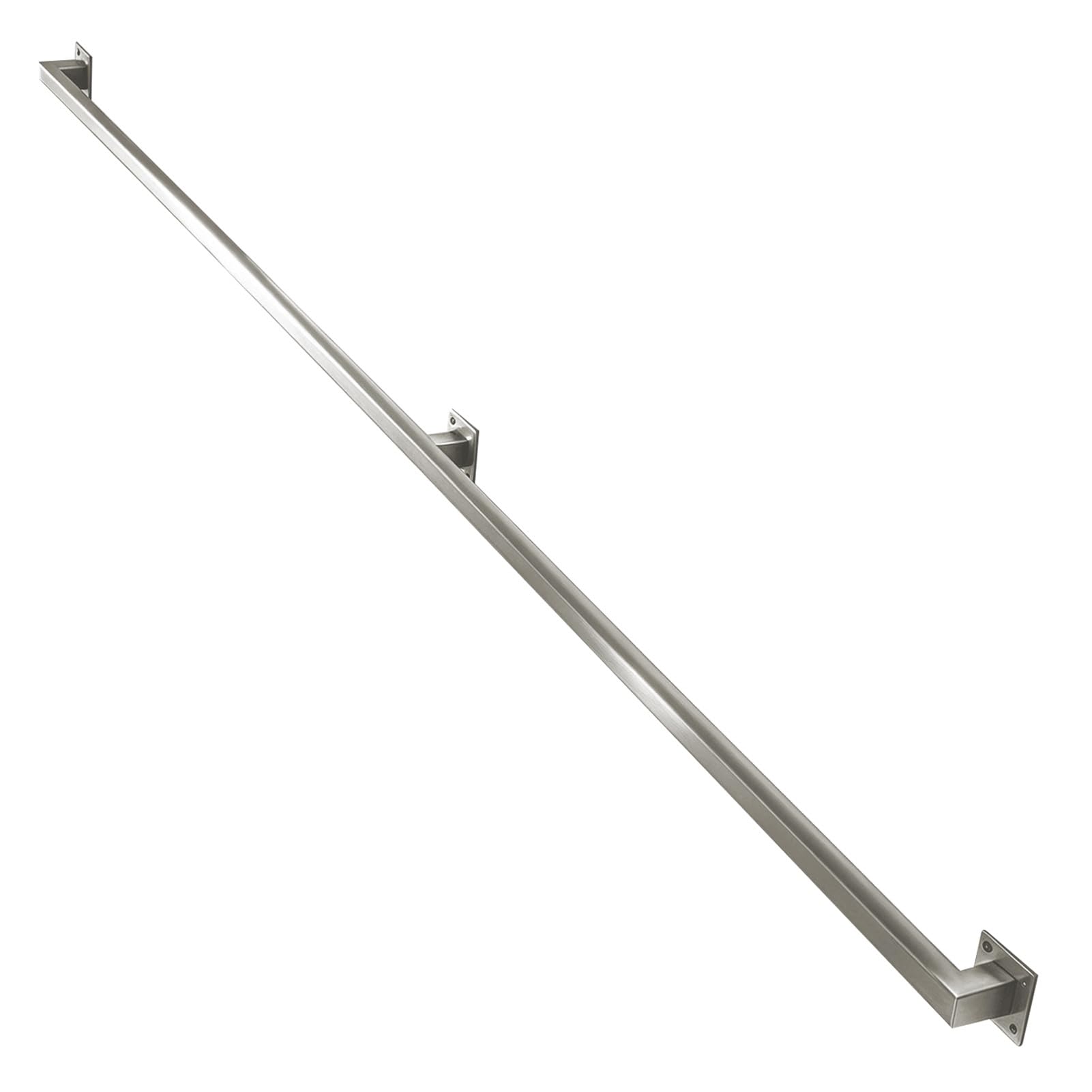 Outdoor Stair Handrails, Silver Stainless Steel Square Pipe Stair Banister Railing with Fittings, 60cm 80cm 1m 1.5m 2m 2.5m 3m Deck Corridor Lofts Safety Grab Rails(16ft/4.8m)