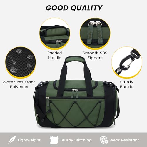 Image of Vorspack Gym Bag for Men - 18 Inches Small Duffle Bag for Travel Lightweight Duffel Bag with Shoe Compartment Personal Item Travel Bag Weekender Bag for Travel Sports Gym - Green