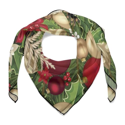 Blooming Poinsettia Holly Berry Christmas Pattern Scarf For Women Silk Head Scarf Square Hair Scarves Shawls Hair Wraps Bandana Neckerchief Decor for Adult 27 * 27 Inches