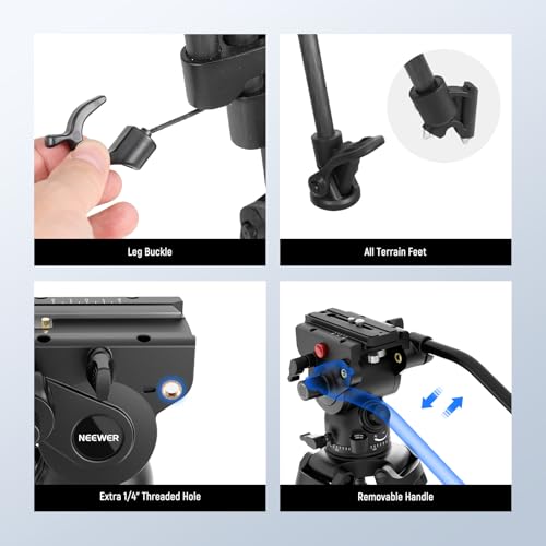 Image of NEEWER LL34 78 inch Video Camera Tripod One Step Quick Release with Adjustable Damping Fluid Head, Heavy Duty Carbon Fiber Tripod with Dual Mode QR Plate, Max Load 22lb