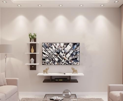 Image of Big top Expandable Wall Mounted Shelf TV Entertainment Unit for Living Room, Bedroom (Wenge White)