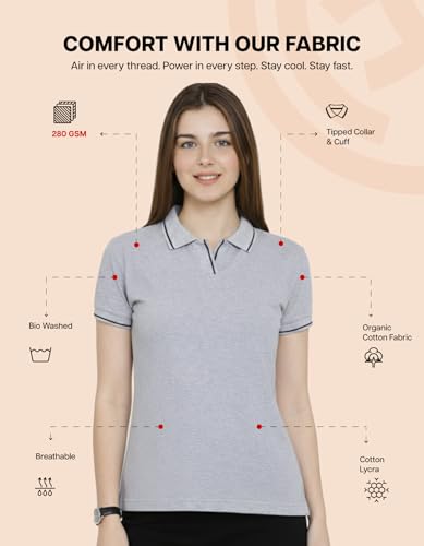 Image of Scott International Women's Cotton Polo T-Shirt | Half Sleeve Plain Collar Tee | Stylish Casual Top | Plain T-Shirt for Girls | Workwear for Office & Casual Wear
