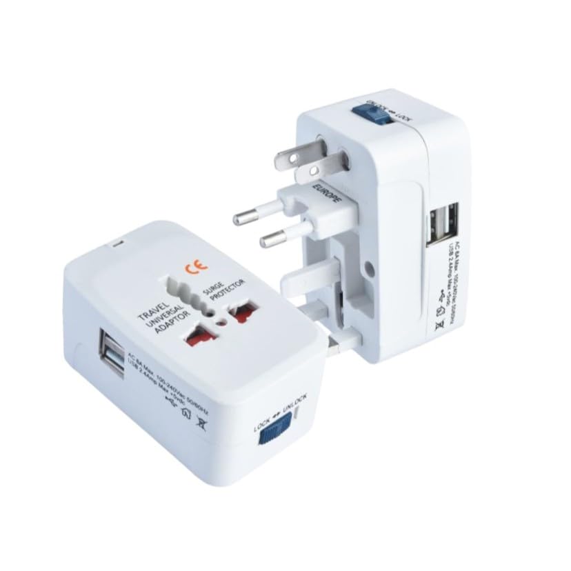 Image of Hawk International Travel Adapter with Dual USB Ports, Universal Multi-Plug, White, Model : Quantum, Suitable for All Countries