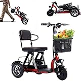 Scooters De Movilidad De Viaje de 3 Ruedas, Scooter Electrico Discapacitados Plegable, Triciclo Electrico Adulto con Cargador y Cesta
