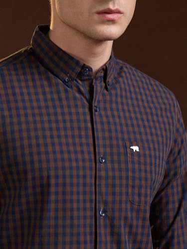 Image of THE BEAR HOUSE Men's Cotton Checked Slim Fit Shirt Blue