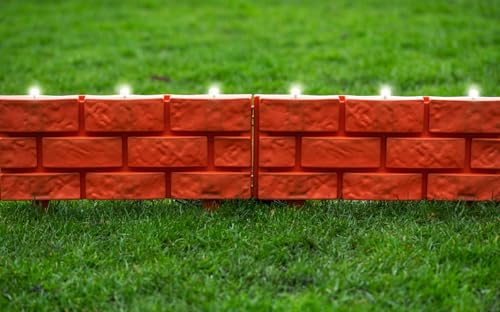 Top Home Solutions® Garden Edging Border Brick Effect - Pack Of 12 Plastic Lawn Edging with Solar Lights LED, Easy Setup, Interlocking Flower Bed Edging For Outdoor Decoration
