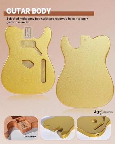 Image of Leo Jaymz DIY TL Style Electric Guitar Kits,Spray-painted Mahogany Body,Maple Neck, including all Components (TL Gold)