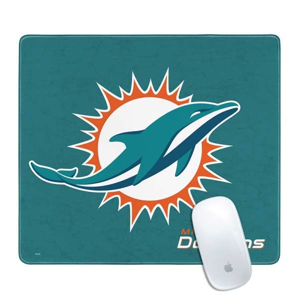 Skinit Small Gaming Mouse Pad - Officially Licensed Miami Dolphins Distressed- Aqua Design with Stitched Edges, Waterproof, Non-Slip Rubber Base, Desk Mat for Keyboard & Mouse, 12.6