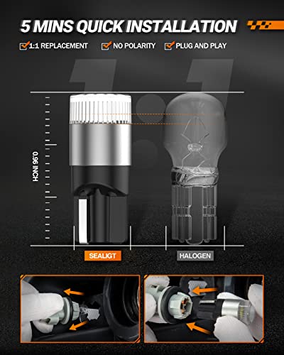 Sealight 194 Led Light Bulb 6000K White, W5W 168 2825 T10 Car Interior Light Bulb Replacement For License Plate Light, Dome Light, Map Light, Courtesy Light, Pack Of 6 #TOP5