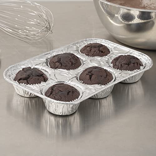 Restaurantware Pastry Tek Silver Aluminum Cupcake / Muffin Pan - 6-Compartment - 9 1/2" X 6 1/2" X 1 1/2" - 25 Count Box #TOP2