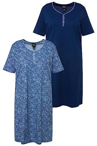 Ulla Popken Damen Bigshirt, 2er-Pack, Zierkanten, Halbarm, Biobaumwolle...
