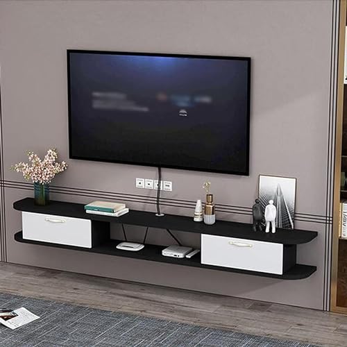 テレビキャビネット壁掛け 多機能収納 フローティングTVキャビネット、壁掛けTVキャビネット、壁掛けルーターラック2段引き出し付きウォールキャビネット、省スペースウォールシェルフ浮動棚セットトップボックス、ルータのDVDプレヤーストレージレ(C,160cm