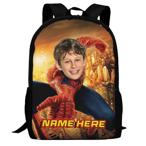 Wuimjaca Custom Superhero Backpack Printe Photo and Name, Large Capacity School Bag, Personalize Birthday Gift for Boy, Girl