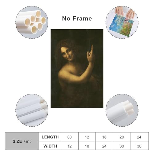 MAIHAIBAO Saint John The Baptist Canvas Wall Art - Leonardo Da Vinci Famous Classic Painting Poster - Vintage Renaissance Aesthetic Decor for Dark Academia Room & Study - 12x18 Inch (Unframed)