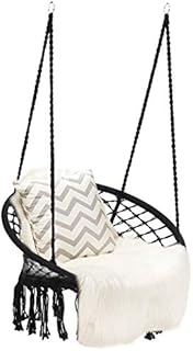CASART Swing Chair, Cotton Rope Macrame Hammock Chair with Fringes, Indoor Outdoor Bohemian Hanging Chair Seat for Living Room, Bedroom, Garden, Balcony (Black)