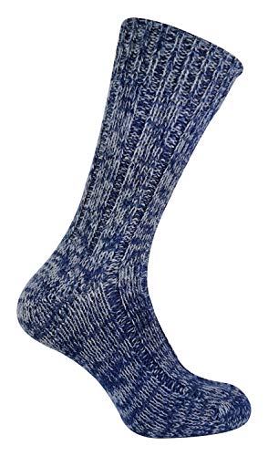 1 Pack Mens Thick Warm Outdoor Cushioned 100% Wool Hiking & Trekking Crew Socks (7-12 US, Blue)