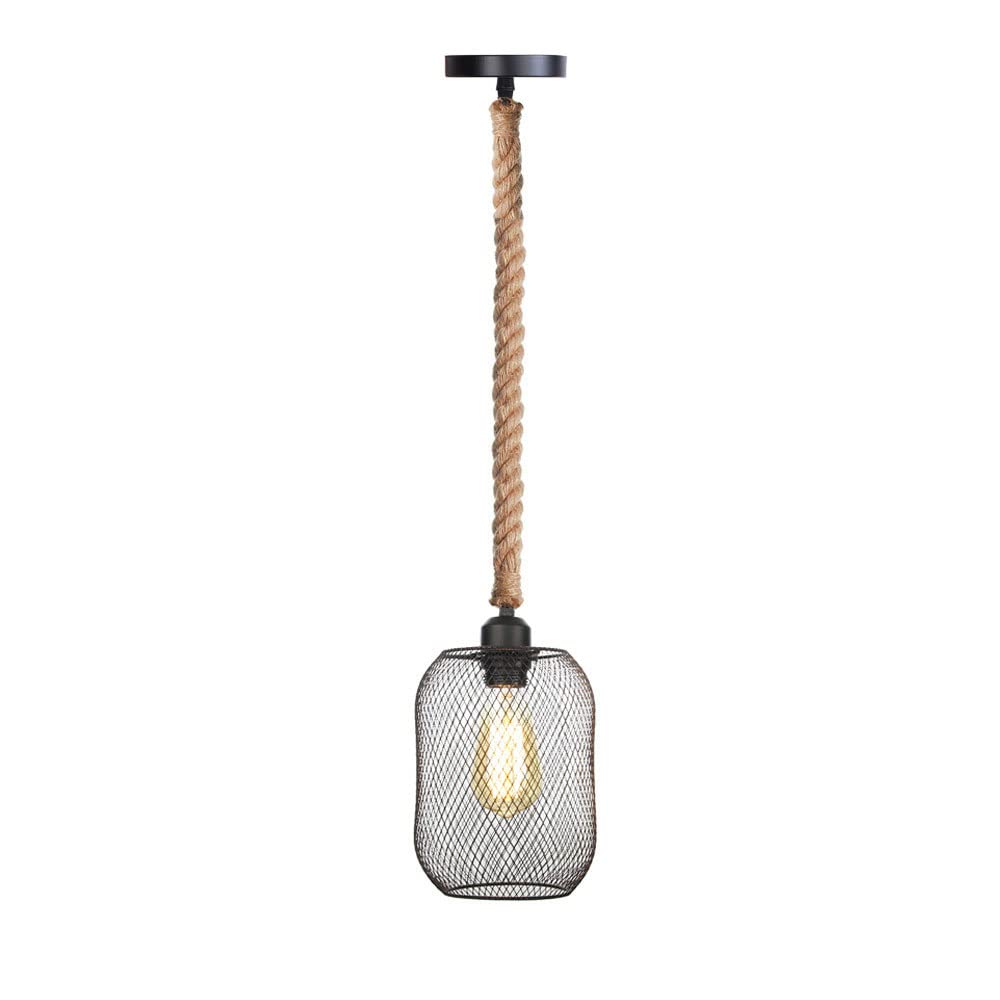 FYZDLAOR Industrial Vintage Wrought Iron Pendant Light,Hemp Rope Pendant Light,for Living Room Bedroom Cafe Teahouse Bar Dining Room Club（E27）