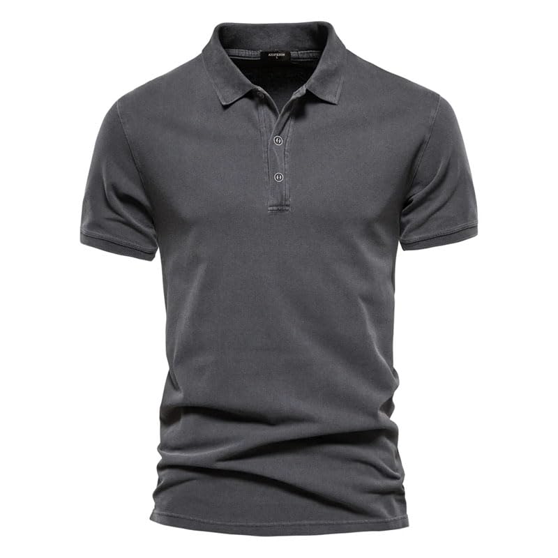 Men's Cotton Solid Polo Shirts Casual Short Sleeve Turndown Shirt Tops4