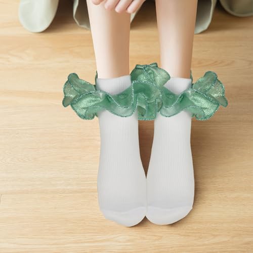 3 Pairs Girls White Ruffle Socks Toddler Double Lace Frilly Pageant Dress Sock for Infant Baby3
