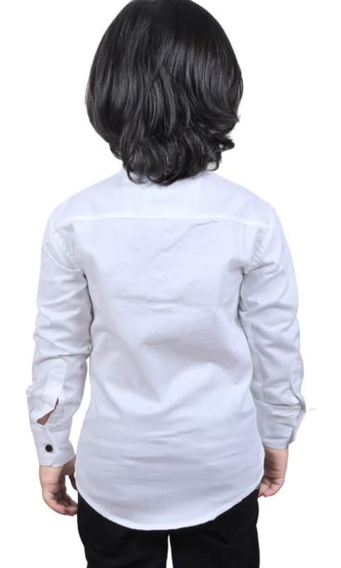 Image of Boy's Kids Regular Fit Solid Pattern Cotton Shirt with Pocket Collared Neck Long Sleeve Button Down Closure Type and Standard Length | Boys Cotton T-Shirts Set | Shirt for Boy