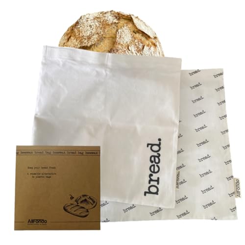 2 Pack XL Reusable Sourdough Bread Bags | Beeswax Bags for Homemade Bread | Cotton Beeswax Lined bags for Sourdough | Storage Accessories | Hook & Loop Fastener | 2 layers by ALLFONDO - Used condition - US$13.45