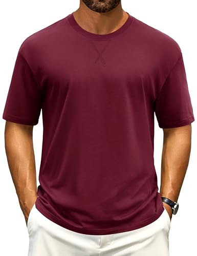 Cotrasen Men's T Shirts Cotton Drop Shoulder Short Sleeve Shirts for Men Casual Soft Comfort Loose Fit Mens Summer Tee Shirts