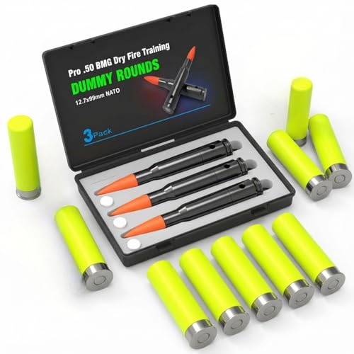 FIREGOWIN Pro Dummy Rounds Bundle–12GA 10-Pack Yellow-Green Snap Caps + .50BMG 3-Pack Orange Head Training Rounds for Safe Dry Fire Practice