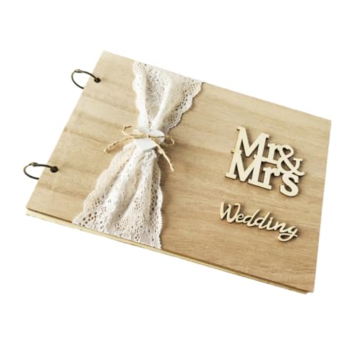 PLAFOPE de Visitas para Boda de Madera DIY Páginas con Encuadernación de Encaje Álbum de Mensajes Romántico para Ceremonias y Recepciones Decoración y Recuerdo para Invitados