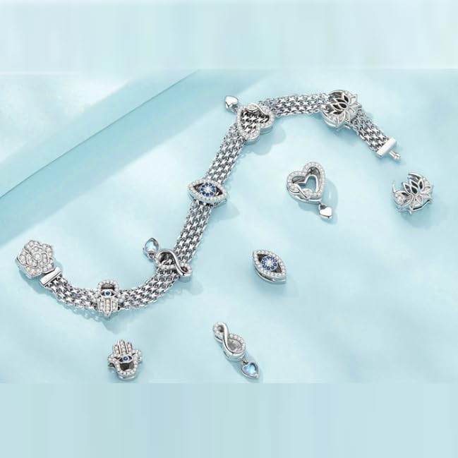 925 Sterling Silver Reflexions Bracelet for Women Mesh Bracelet Clip Beads Safe Chain.Birthday Christmas Charm for Friends Mothers Wife (Feather Charms) - Image 2