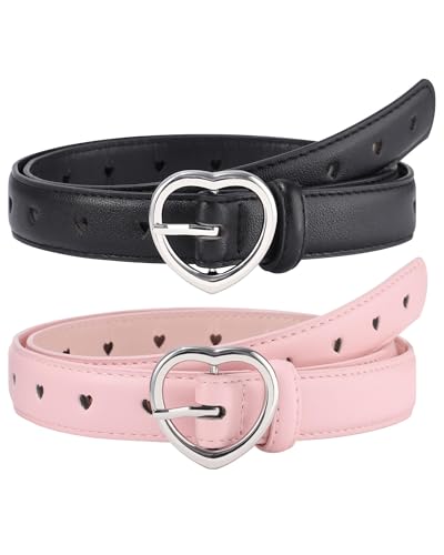 Coubeau 2 Stück Kinder Gürtel Mädchen Ledergürtel - Metallschnalle Verstellbarer Gürtel Kinder Ledergürtel für Schuluniform Jeans