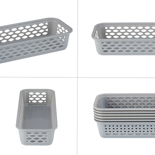 Image of RATAN PLASTICWARE Diana Tray Rectangular-Narrow (Pack of 6) Plastic Storage for Desk Basket /Organizers for Stationery, Jewellery, Tools,Kitchen, Office-Daiso Grey
