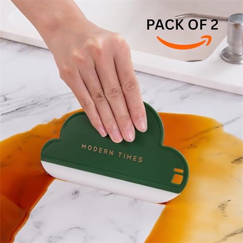Image of Kunya Multi Purpose Silicone Squeegee with Hanging Hook Water Blade for Cleaning Bathroom Shower Mirror Glass Kitchen Countertop Car Windows Wiper Scraper Waterblade Cleaner Tool (Pack of 2) (Round)