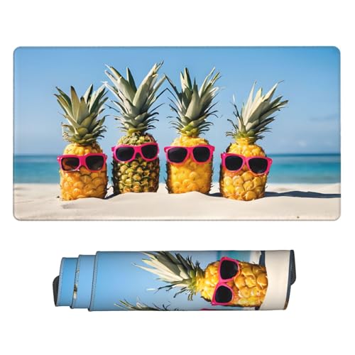 Tapis de souris de jeu extra large 75x40cm noir motif ananas pour ordinateur