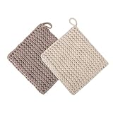Eiyye Thick Crocheted Pot Holders, Handmade Hot Pads Crocheted Trivets for Kitchen hot Dishes(2-Pack), 8'x8' (White and Taupe)