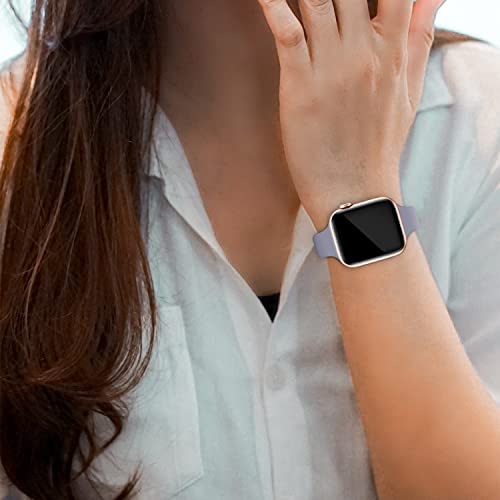Image of Thin Slim Band Compatible with Apple Watch 38mm 40mm 41mm 42mm 44mm 45mm 46mm 49mm, Replacement Silicone Sport Strap for iWatch Series 11 /10 /9 /8 /7 /6 /5 /4 /3 /2 /1 Ultra SE Women Men, Lavender Gray