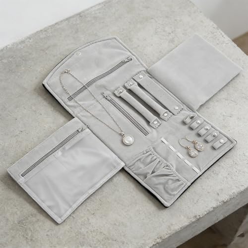 Estuche enrollable de terciopelo con compartimentos antirrayaduras para joyas de viaje 6