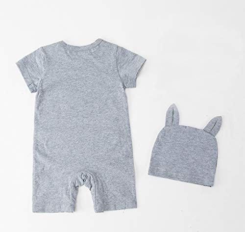 stylesilove Unisex Baby Boys Girls Grey Short Sleeve Cotton Romper with Hat 2pcs Cartoon Summer Outfit3
