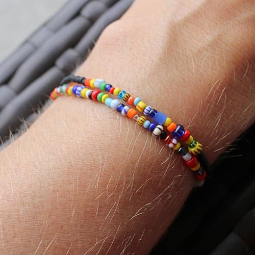 Pulsera elástica multicolor con cuentas de vidrio africano miniatura 5