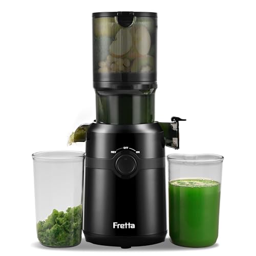 Extracteur de Jus, Fretta Extracteur de Jus de Fruits et Légumes Entiers, Grande Ouverture de 108mm Slow Juicer, Pression à Froid, Facile à Nettoyer, Sans...